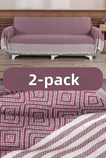 pamore غطاء أريكة قطني مكون من قطعتين يغطي الأذرع بطول 310 سم، غطاء سرير قابل...