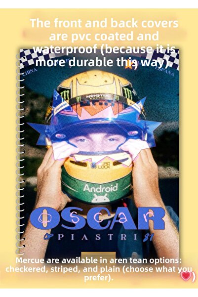 merccuri crafts Oscar Piastri A4 Spiral School Notebook 50 Sheets - Unlined-Solid-Blank Pvc Cover Waterproof
