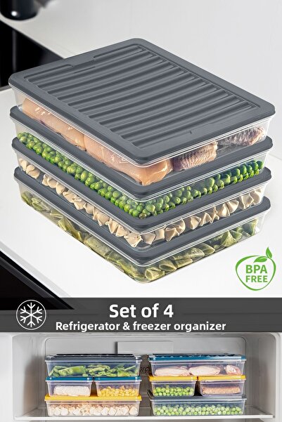 Meleni Home Organizator pentru frigider antracit din 4 piese - Recipient de d...