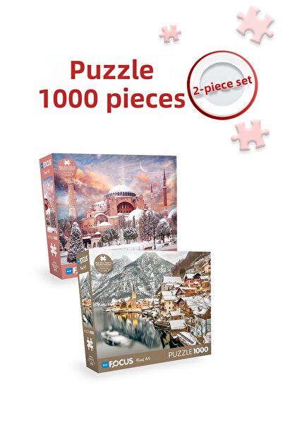 Blue Focus 2 Piece 1000 Piece Puzzle - Hagia Sophia and Hallstatt