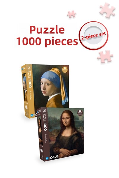 Blue Focus 2 Piece 1000 Piece Puzzle - Girl with Pearl Earrings and Mona Lisa