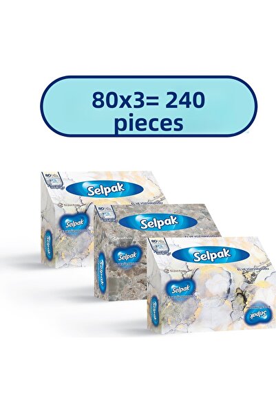 Selpak مناشف لليدين والوجه بنمط رخامي في علبة، 3 قطع، 240 ورقة