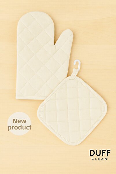 DUFF CLEAN قفاز فرن مقاوم للحريق ومقبض فرن (1 قفاز 1 مقبض)