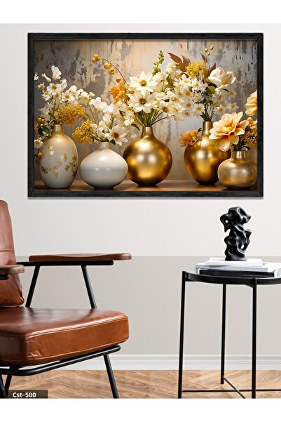 CeSht Flowers in Gold Vase One Piece Black Wooden Framed Painting