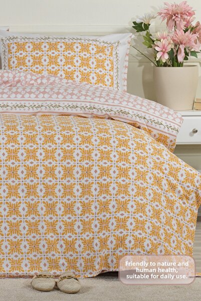 Elart Amanda Bedding Set King Size 100% Cotton Ranforce Fitted Sheet (240X220 cm) Yellow
