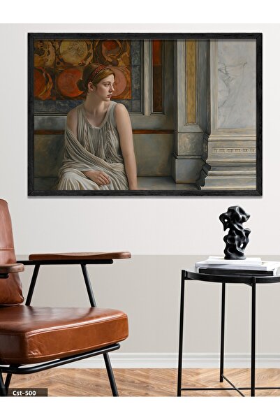 CeSht Lonely Woman One Piece Black Wooden Framed Painting