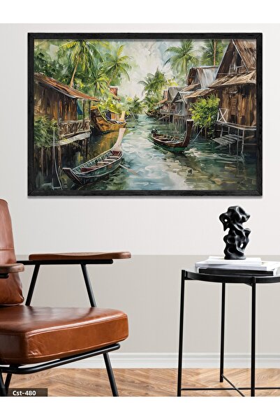 CeSht Houses in the Alley One Piece Black Wooden Framed Painting