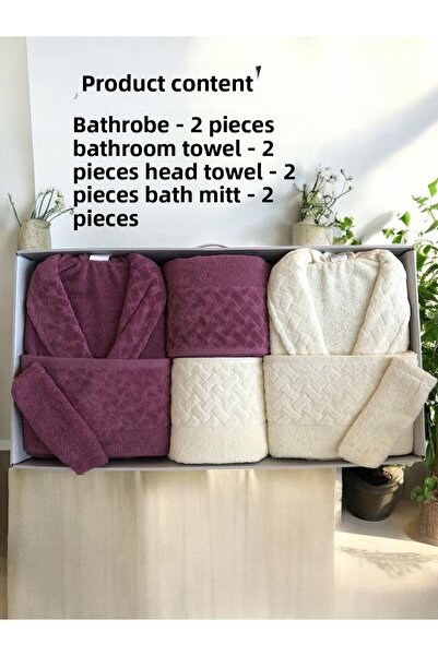 Bella Home 8 Piece Wicker Family Bathrobe Set - Dowry Set - 100% Cotton - Original Luxury Box