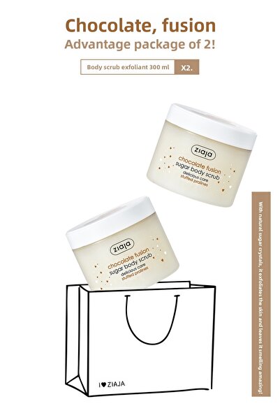 Ziaja مقشر الجسم بالشوكولاتة لتنقية البشرة وتغذيتها 300 مل، مجموعة من قطعتين