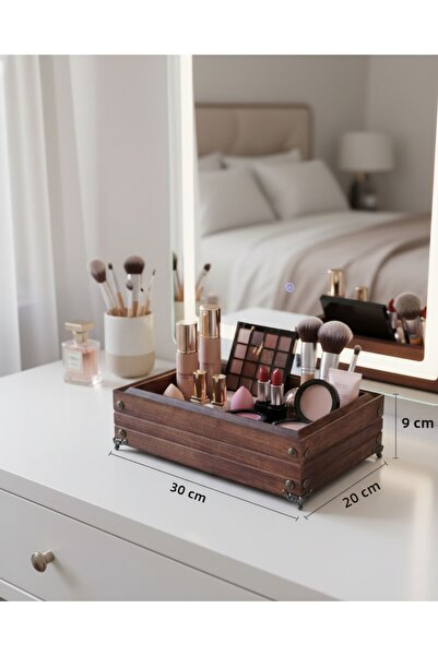 woodretro Makeup Organizer. Iroko Wood Makeup Box. 30X20 Cm. Height 9 Cm.