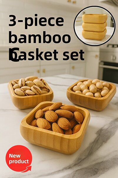 Funny Life Original Bamboo Square 3-Piece Snack Bowl Presentation Bowl