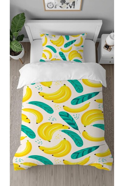 GREENDECOR طقم غطاء لحاف عصري أنيق لشخص واحد بتصميم خاص من بنانا موز فروت مطب...