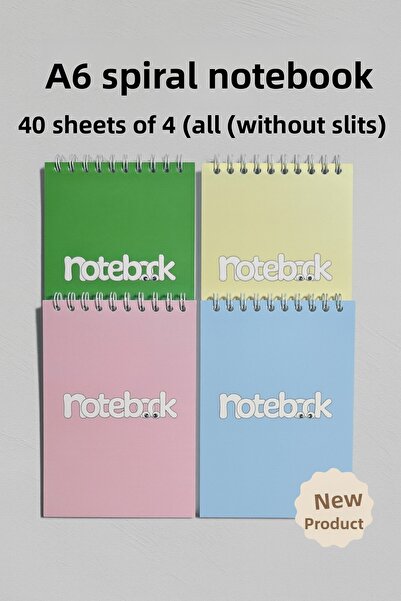 KarmaOfis دفتر ملاحظات حلزوني A6، 40 ورقة، 4 أجزاء (جميعها غير مسطرة)