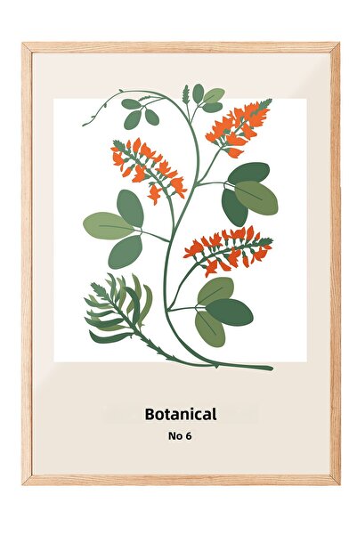 Zestia Tablou cu ramă din lemn, floare portocalie și frunze – Botanică, Poste...