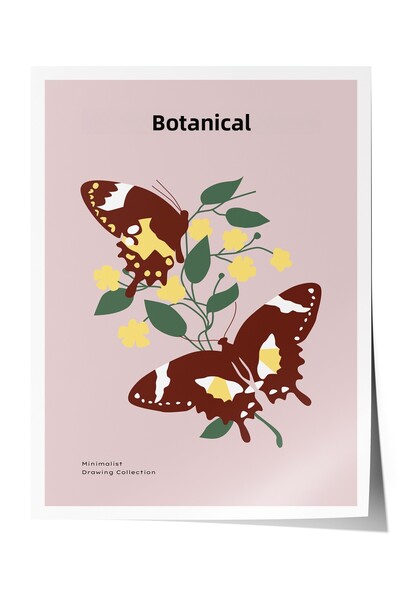 Zestia Poster fără ramă, Ramuri de flori cu fluturi – Botanică, Poster decora...