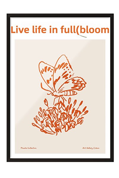 Zestia Tablou cu ramă neagră, Desen portocaliu cu flori – Linie vibrantă, Pos...