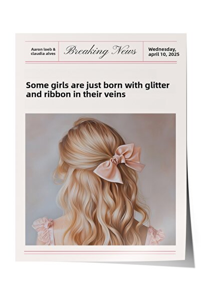 Zestia Poster fără ramă, păr blond cu panglică roz, poster decorativ pentru c...