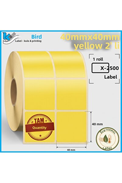 KUŞÇU RULO 40x40 2 bucăți galben 2500 bucăți etichete termice ecologice 1 buc