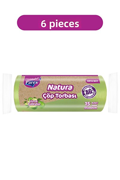 Parex أكياس قمامة ناتورا متوسطة الحجم، 15 قطعة، 55 × 60 سم، عبوة من ستة قطع