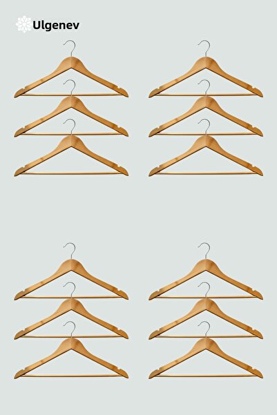 Ülgenev 12 Pieces Premium Varnished Wooden Bamboo Hangers – Polished Bamboo Wood Clothes and Pants Organizer Hanger