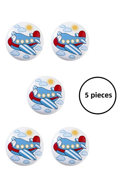 MegaVitrin 5 Pieces Porcelain Airplane Children's Room Furniture Handle Set - Cabinet and Drawer Handles