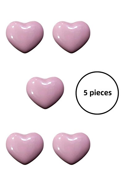 MegaVitrin 5 Pcs Porcelain Children's Room Pink Heart Furniture Handle Ceramic Drawer Cabinet Knob (55X45 mm)