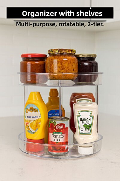 CasaPetra Organizator cu rafturi multifuncțional rotativ cu 2 niveluri