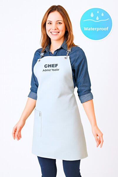 Mutfakta Moda مريلة مطبخ مخصصة للطهي / مريلة مطبخ احترافية مقاومة للماء والبقع باللون الأبيض
