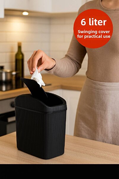 Open Home Concept 6 Lt Trash Can, Kitchen, Bathroom, Toilet, Office Trash Can Black
