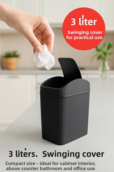Open Home Concept Mini Trash Can, Kitchen, Bathroom, Toilet, Office Trash Can Black