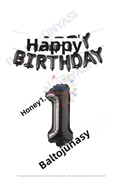 İSTOÇ PARTİ Black Happy Birthday Color Foil Balloon and Number Set Age 1
