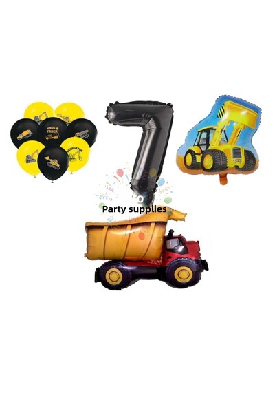 İSTOÇ PARTİ Construction Themed Birthday Truck Balloon Set Age 7