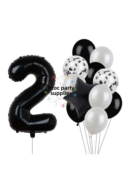 İSTOÇ PARTİ Black Number Star Foil and Latex Balloon Set Age 2