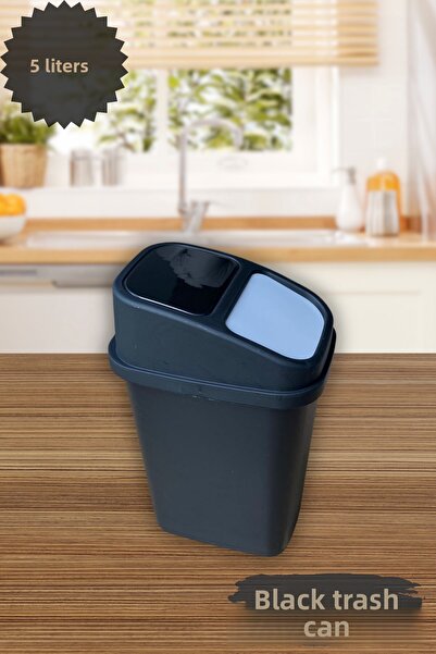 ViZKA Countertop Practical Lid Kitchen Bathroom Trash Can 5 Liters /Black