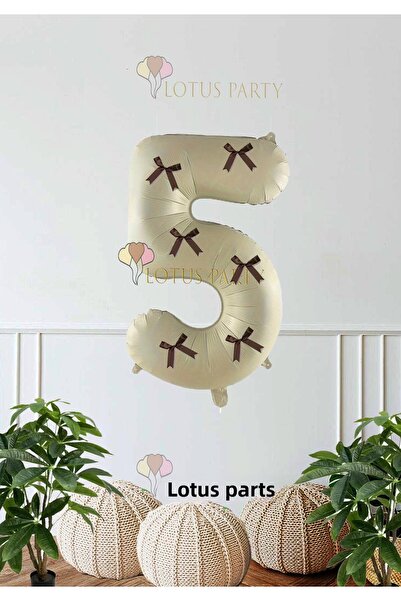 LOTUS PARTY بالون رقم كريمي مع شريط، رقم كريمي مع شريط بني، رقم كريمي مع فيون...