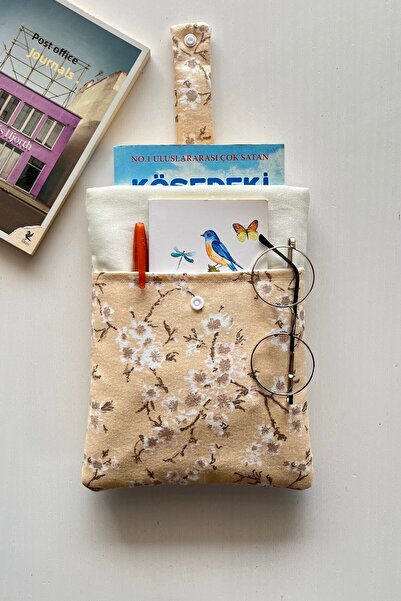 Outlet Çarşım Husă pentru cărți din pânză de in cu buzunar Sakura Cadou pentru iubitorii de cărți