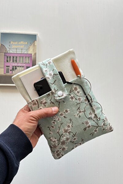 Outlet Çarşım Sakura Linen Fabric Book Case with Pocket Book Lover Gift