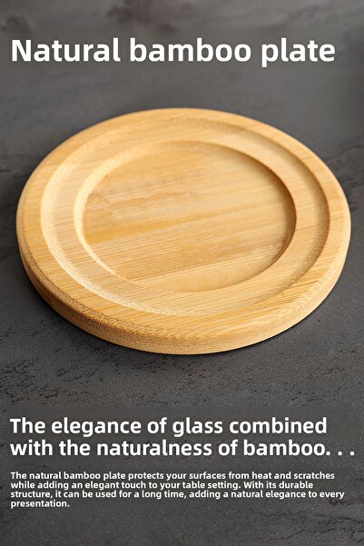 Meleni Home 12 Pieces Borosilicate Glass Chubby Tea Cup Set - Bamboo Coaster Tea Cup with Handle 200 ml