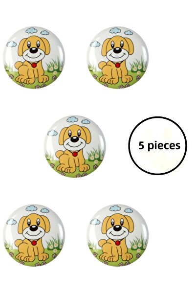MegaVitrin 5 Pcs Porcelain Dog Patterned Children's Room Furniture Handle Ceramic Drawer Cabinet Knob