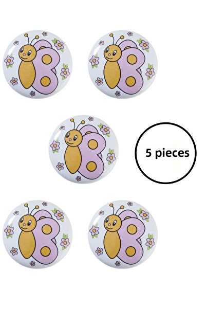MegaVitrin 5 Pieces Porcelain Butterfly Patterned Children's Room Furniture Handle Ceramic Drawer Cabinet Knob