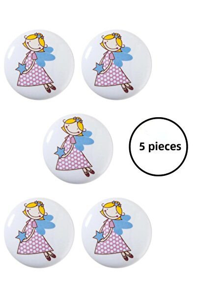 MegaVitrin 5 Pieces Porcelain Fairy Patterned Children's Room Furniture Handle Ceramic Drawer Cabinet Knob