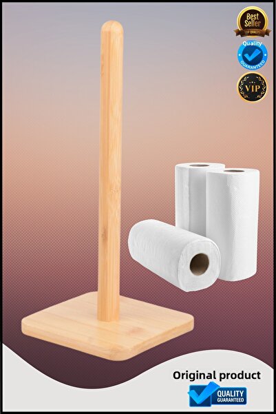 Overbazaar Bamboo Paper Towel Holder |   Natural Wood Kitchen and Bathroom Paper Towel Stand – Stylish and Durable Design