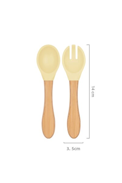 OiOi Food Spoon and Fork Set Mellow Yellow
