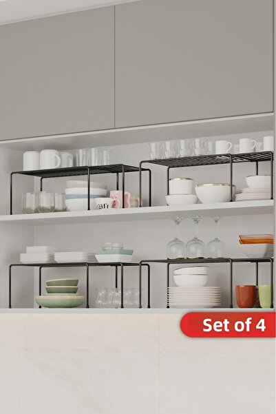 Bino 4 قطع منظم رفوف قابل للتوسيع داخل الخزانة، منظم معدني أسود قابل للتعديل،...