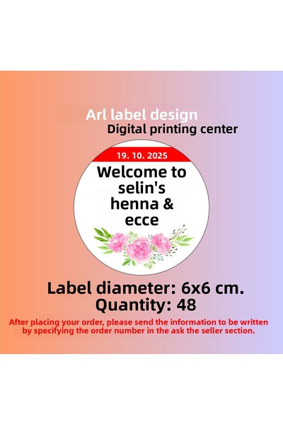 arl etiket tasarım dijital baskı merkezi Henna Night Sticker 6X6 cm 48 Pieces - Arl Label Design
