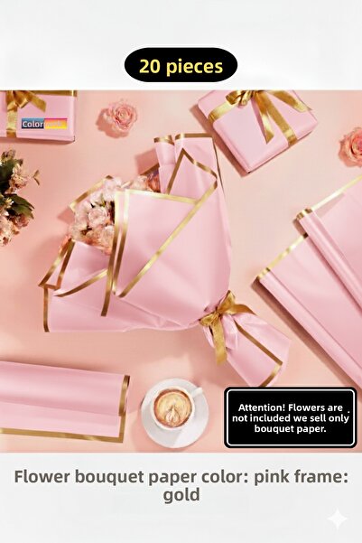 COLORPAK ورق جيلاتين لتغليف باقات الزهور (خلفية وردية وحواف ذهبية) مات أوب 55...