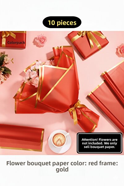 COLORPAK ورق جيلاتين لتغليف باقات الزهور (خلفية حمراء وحواف ذهبية) غير لامع م...