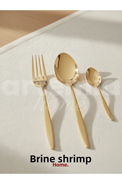 DMR LİFE Gold Dine 48 Piece 8 Person Cutlery Set with Box (Titanium Gold)