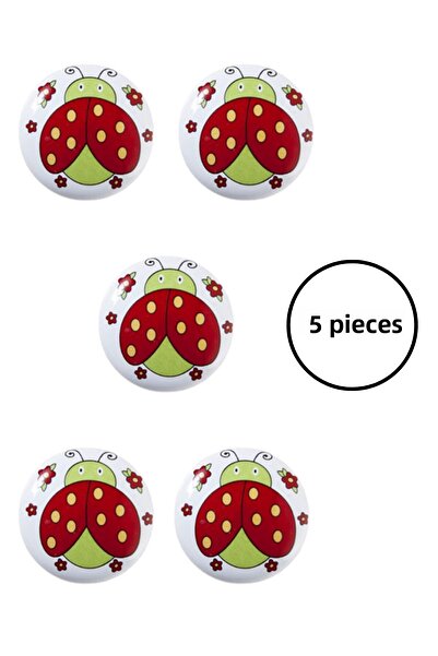 MegaVitrin 5 Pieces Porcelain Ladybug Patterned Children's Room Furniture Handle Ceramic Drawer Cabinet Knob