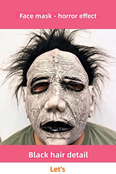 Letsii قناع الوجه الأيقوني مايكل مايرز ذو الشعر الأسود، إكسسوار حفلات ذو طابع...